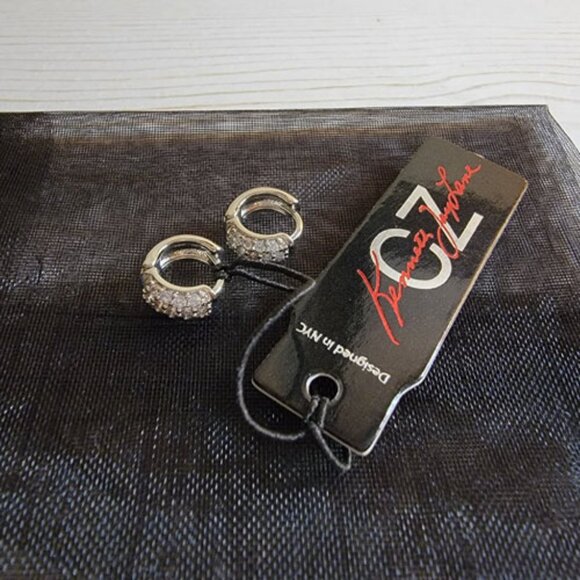 Kenneth Jay Lane Mini Hoop Hugger Earrings • Micro Pavé CZ • New - Picture 4 of 6